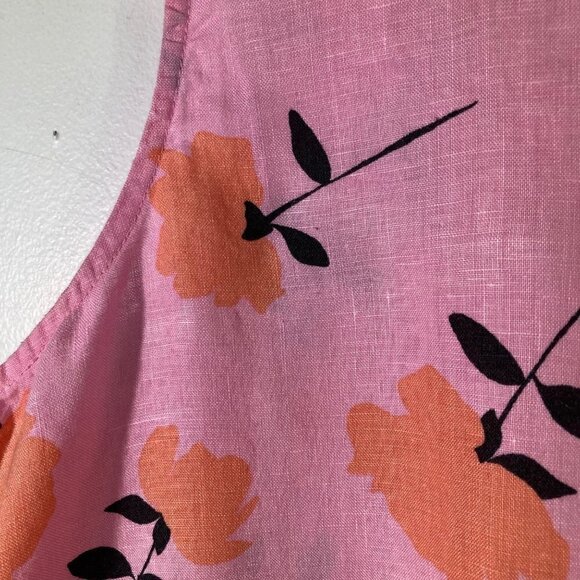 Womens Cynthia Rowley Sleeveless Floral Linen Button Shirt Pink Orange Black M - Picture 4 of 5